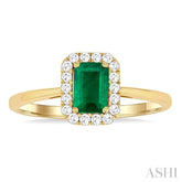 6x4 MM Octagonal Shape Emerald and 1/6 Ctw Round Cut Diamond Halo Precious Ring in 14K Yellow Gold